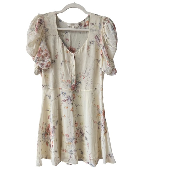 LoveShackFancy Floral Cora Silk Mini Dress Size SM Cream Coquette Feminine Sheer - Picture 3 of 14